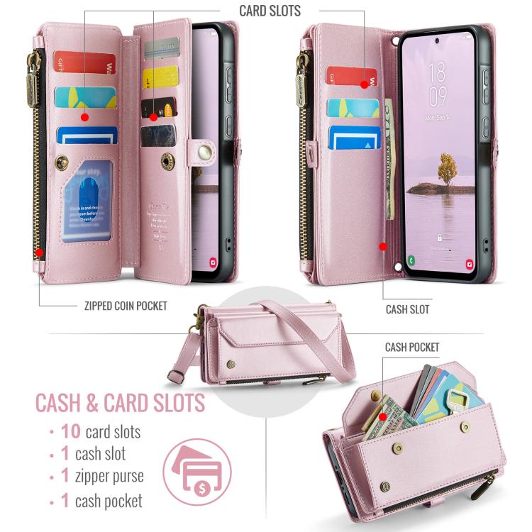 For Samsung Galaxy A36 CaseMe C36 Card Slots Zipper Wallet RFID Anti-theft Leather Phone Case(Pink) - Galaxy Phone Cases by CaseMe | Online Shopping UK | buy2fix
