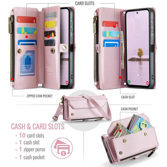 For Samsung Galaxy A36 CaseMe C36 Card Slots Zipper Wallet RFID Anti-theft Leather Phone Case(Pink) - Galaxy Phone Cases by CaseMe | Online Shopping UK | buy2fix