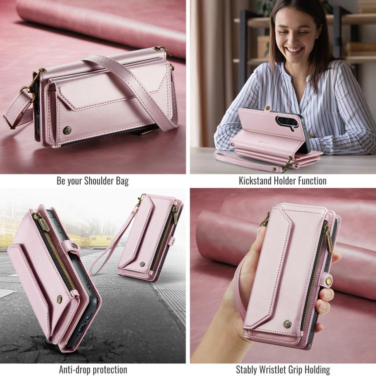 For Samsung Galaxy A36 CaseMe C36 Card Slots Zipper Wallet RFID Anti-theft Leather Phone Case(Pink) - Galaxy Phone Cases by CaseMe | Online Shopping UK | buy2fix