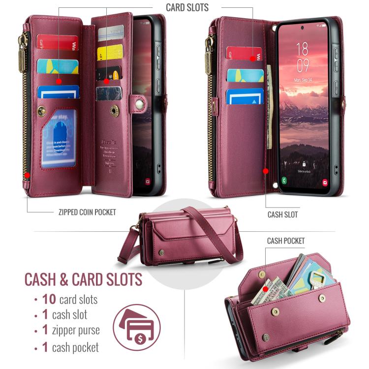 For Samsung Galaxy A36 CaseMe C36 Card Slots Zipper Wallet RFID Anti-theft Leather Phone Case(Red) - Galaxy Phone Cases by CaseMe | Online Shopping UK | buy2fix