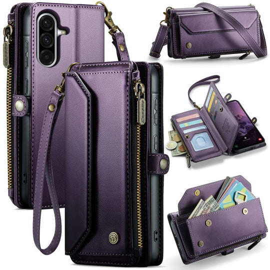 For Galaxy A36 CaseMe C36 Card Slots Zipper Wallet RFID Anti-theft Leather Phone Case(Purple)