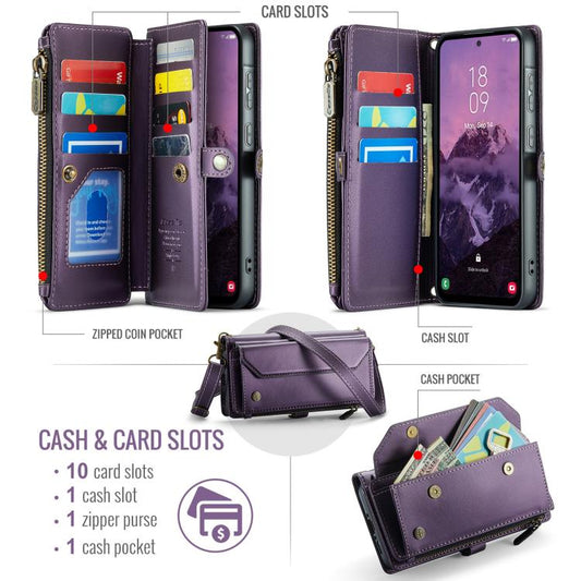 For Samsung Galaxy A36 CaseMe C36 Card Slots Zipper Wallet RFID Anti-theft Leather Phone Case(Purple) - Galaxy Phone Cases by CaseMe | Online Shopping UK | buy2fix