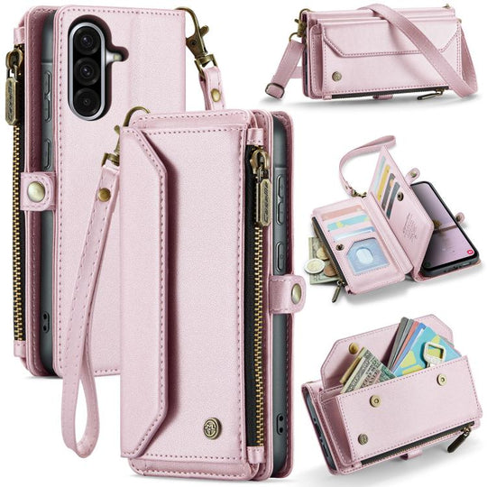 For Galaxy A56 5G CaseMe C36 Card Slots Zipper Wallet RFID Anti-theft Leather Phone Case(Pink)