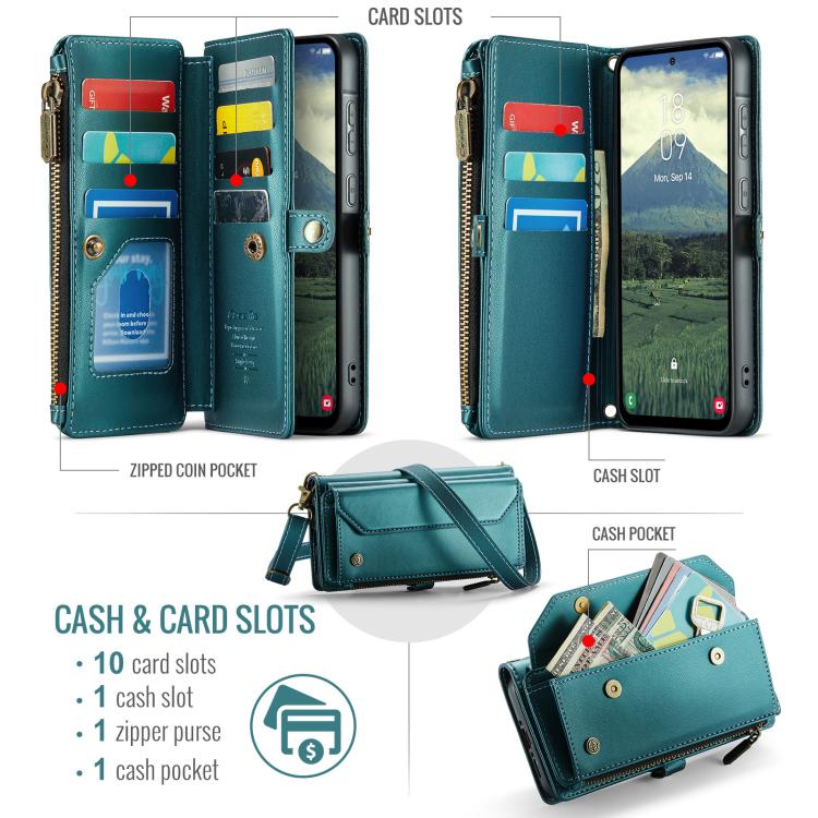 For Samsung Galaxy A56 5G CaseMe C36 Card Slots Zipper Wallet RFID Anti-theft Leather Phone Case(Blue) - Galaxy Phone Cases by CaseMe | Online Shopping UK | buy2fix