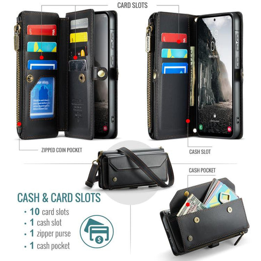For Samsung Galaxy A56 5G CaseMe C36 Card Slots Zipper Wallet RFID Anti-theft Leather Phone Case(Black) - Galaxy Phone Cases by CaseMe | Online Shopping UK | buy2fix