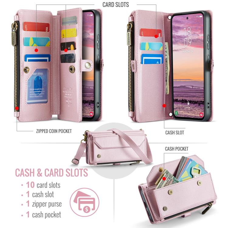 For Samsung Galaxy S25 Edge 5G CaseMe C36 Card Slots Zipper Wallet RFID Anti-theft Leather Phone Case(Pink) - Galaxy S25 Edge 5G Cases by CaseMe | Online Shopping UK | buy2fix