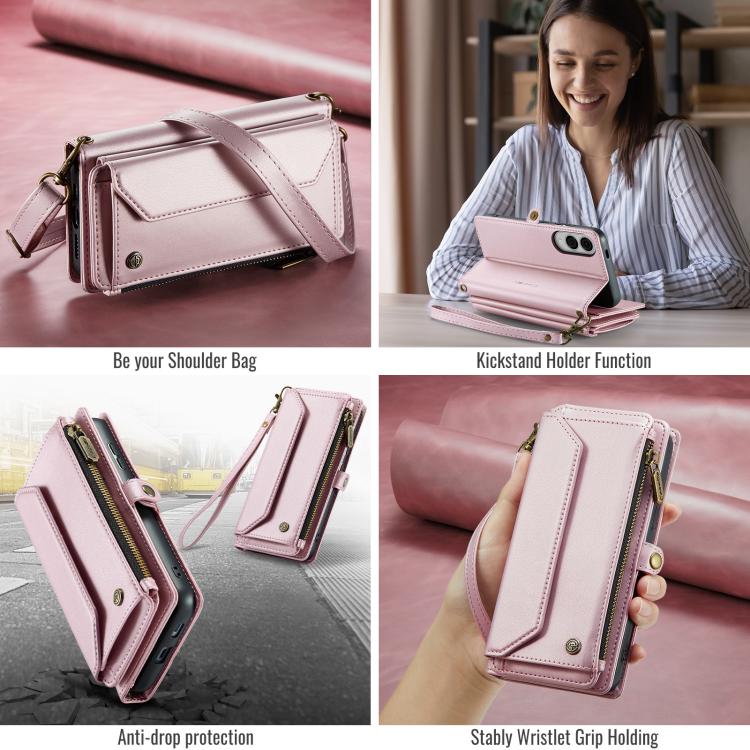 For Samsung Galaxy S25 Edge 5G CaseMe C36 Card Slots Zipper Wallet RFID Anti-theft Leather Phone Case(Pink) - Galaxy S25 Edge 5G Cases by CaseMe | Online Shopping UK | buy2fix