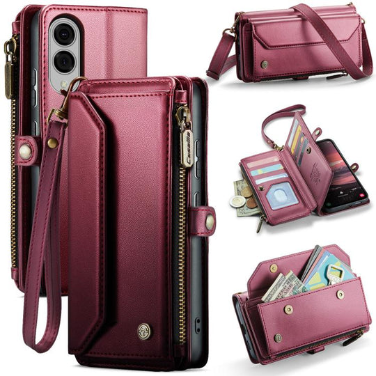 For Galaxy S25 Edge 5G CaseMe C36 Card Slots Zipper Wallet RFID Anti-theft Leather Phone Case(Red)