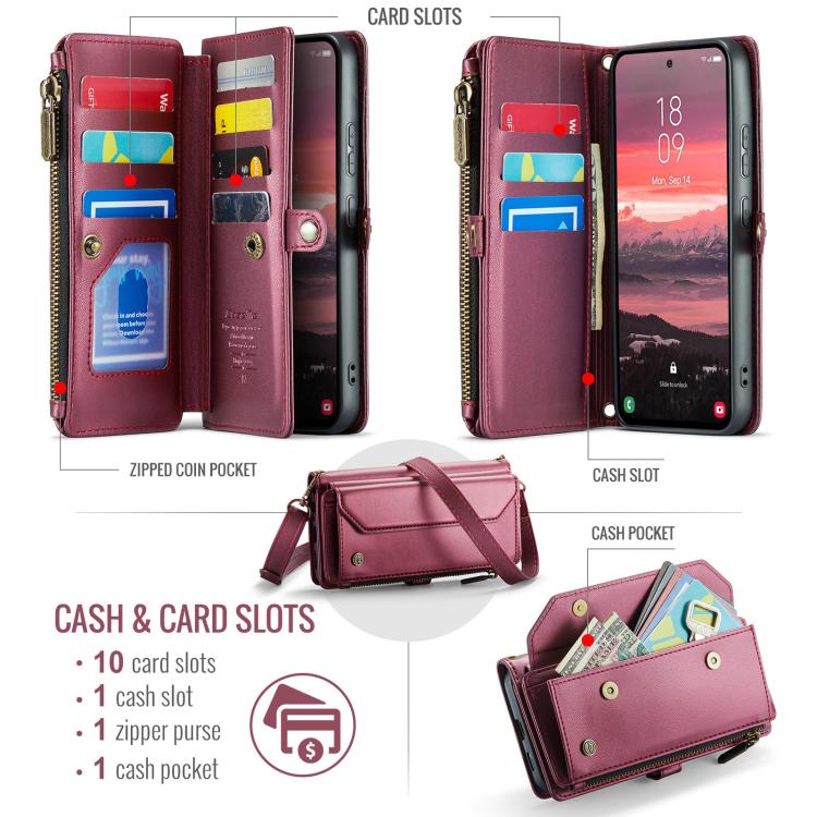 For Samsung Galaxy S25 Edge 5G CaseMe C36 Card Slots Zipper Wallet RFID Anti-theft Leather Phone Case(Red) - Galaxy S25 Edge 5G Cases by CaseMe | Online Shopping UK | buy2fix