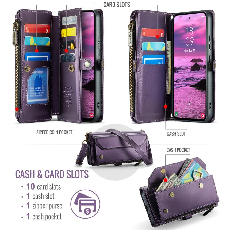 For Samsung Galaxy S25 Edge 5G CaseMe C36 Card Slots Zipper Wallet RFID Anti-theft Leather Phone Case(Purple) - Galaxy S25 Edge 5G Cases by CaseMe | Online Shopping UK | buy2fix