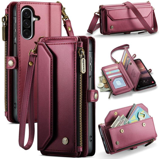 For Galaxy A17 4G CaseMe C36 Card Slots Zipper Wallet RFID Anti-theft Leather Phone Case(Red)
