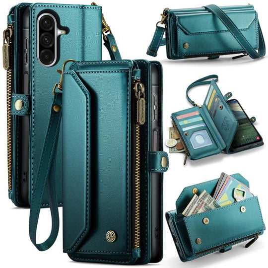 For Galaxy A17 4G CaseMe C36 Card Slots Zipper Wallet RFID Anti-theft Leather Phone Case(Blue)