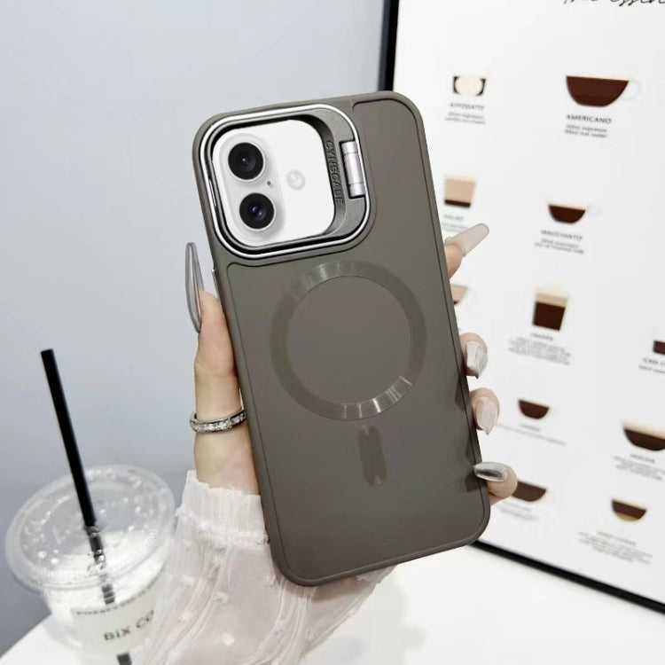 For iPhone 16 CD Texture Frosted MagSafe Lens Holder Phone Case(Gray) by buy2fix
