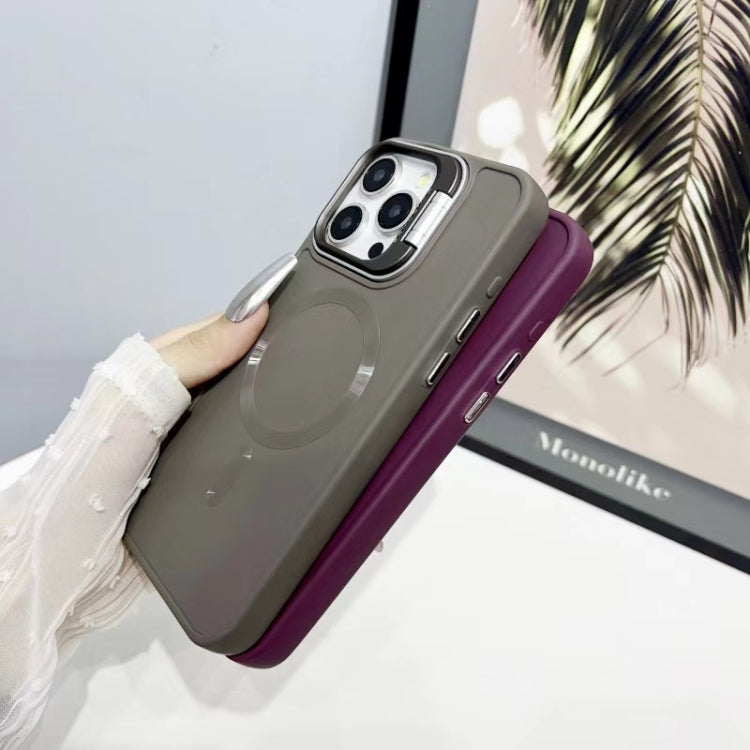 For iPhone 16 CD Texture Frosted MagSafe Lens Holder Phone Case(Gray) by buy2fix