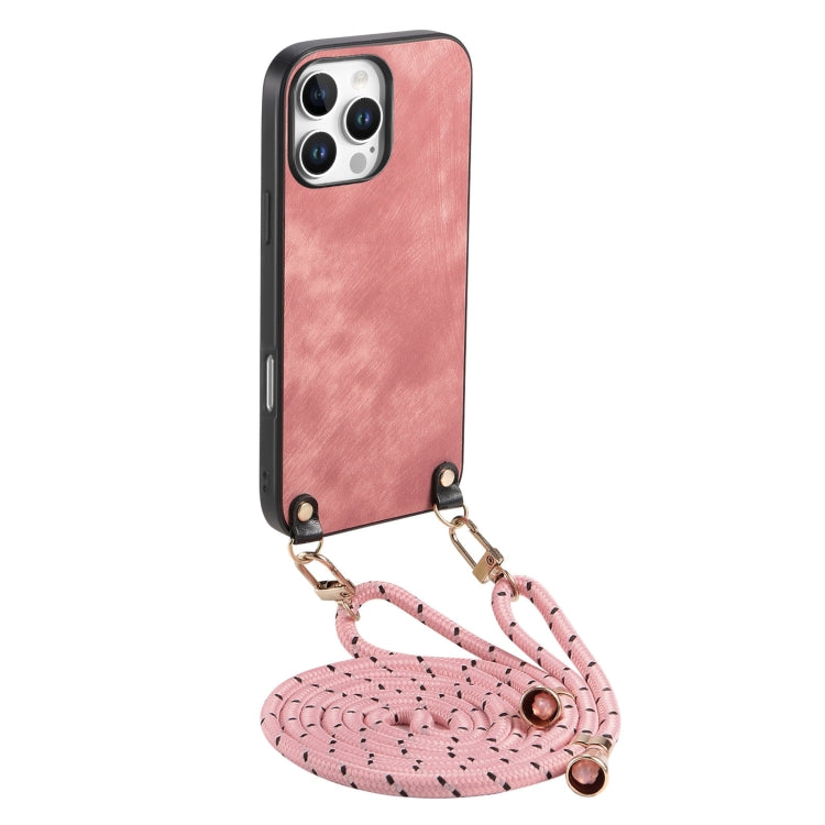 For iPhone 16 Pro Max Vintage Leather PC Back Cover Phone Case with Crossbody Strap(Pink) - iPhone 16 Pro Max Cases by buy2fix | Online Shopping UK | buy2fix