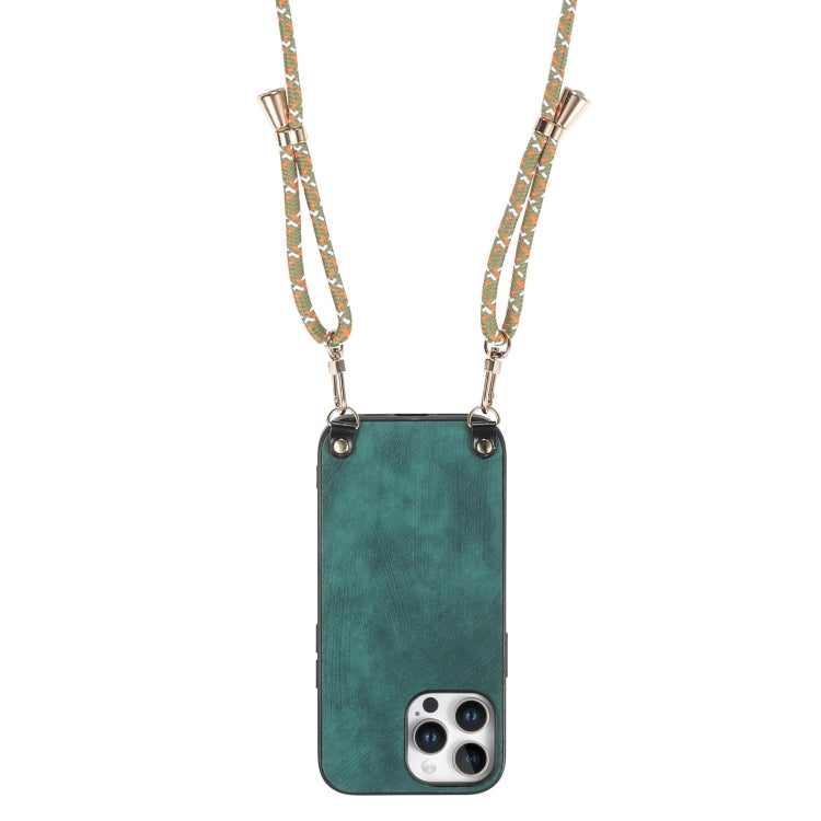 For iPhone 16 Pro Vintage Leather PC Back Cover Phone Case with Crossbody Strap(Green) by buy2fix