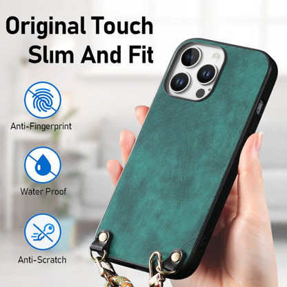 For iPhone 16 Pro Vintage Leather PC Back Cover Phone Case with Crossbody Strap(Green) by buy2fix
