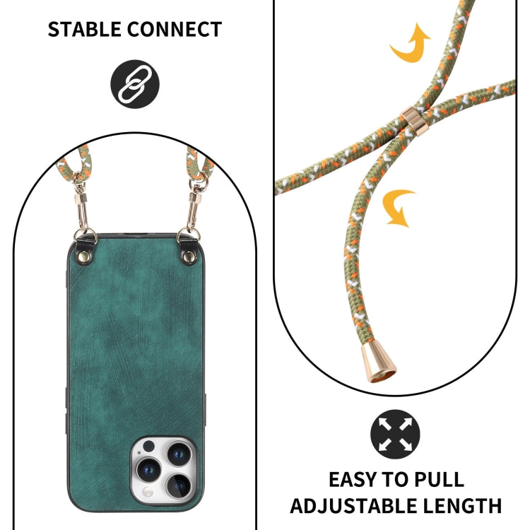 For iPhone 16 Pro Vintage Leather PC Back Cover Phone Case with Crossbody Strap(Green) by buy2fix