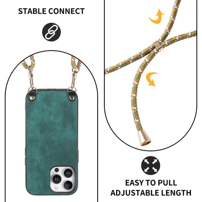 For iPhone 16 Pro Vintage Leather PC Back Cover Phone Case with Crossbody Strap(Green) by buy2fix