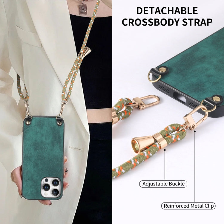 For iPhone 16 Pro Vintage Leather PC Back Cover Phone Case with Crossbody Strap(Green) by buy2fix