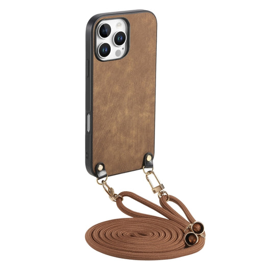 For iPhone 16 Pro Vintage Leather PC Back Cover Phone Case with Crossbody Strap(Brown) - iPhone 16 Pro Cases by buy2fix | Online Shopping UK | buy2fix