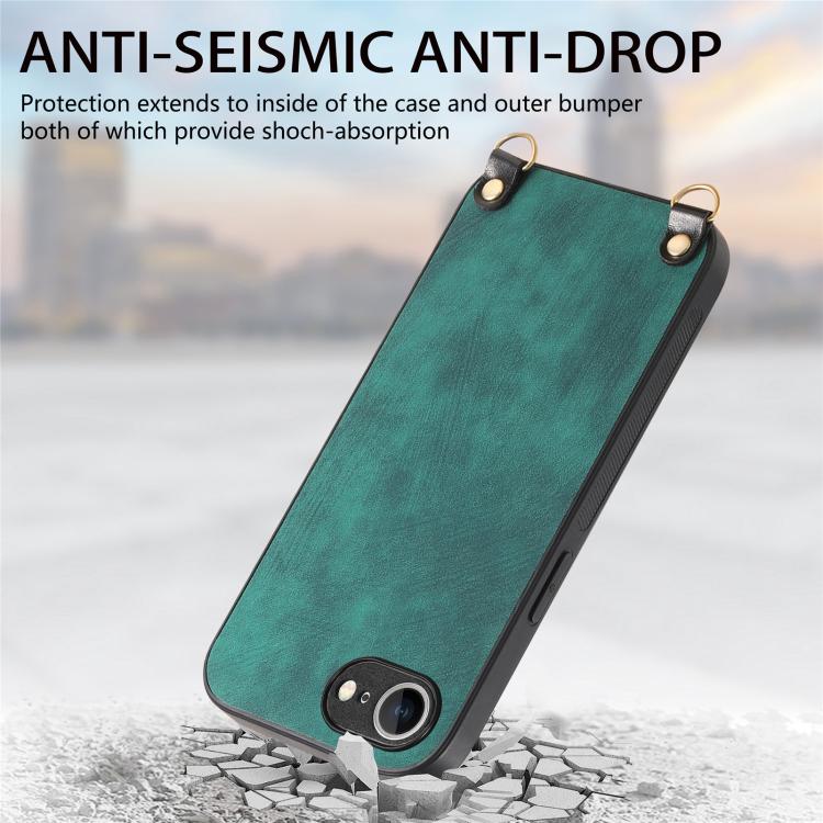 For  iPhone 16e Vintage Leather PC Back Cover Phone Case with Crossbody Strap(Green) - iPhone 16e Cases by buy2fix | Online Shopping UK | buy2fix