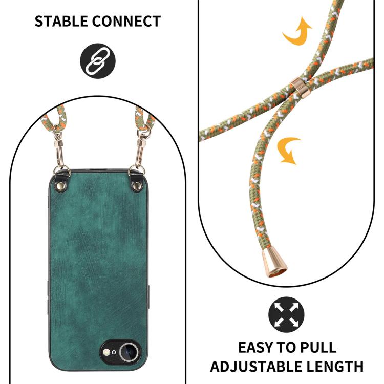 For  iPhone 16e Vintage Leather PC Back Cover Phone Case with Crossbody Strap(Green) - iPhone 16e Cases by buy2fix | Online Shopping UK | buy2fix