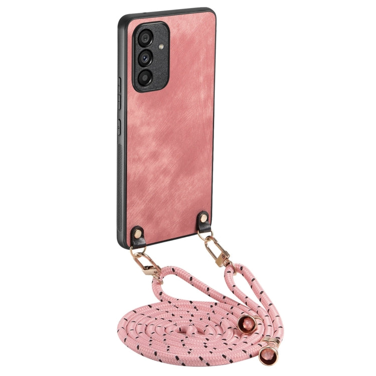 For Samsung Galaxy S25 5G Vintage Leather PC Back Cover Phone Case with Crossbody Strap(Pink) - Galaxy S25 5G Cases by buy2fix | Online Shopping UK | buy2fix