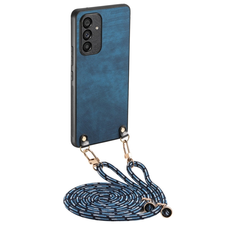 For Samsung Galaxy S25 5G Vintage Leather PC Back Cover Phone Case with Crossbody Strap(Blue) by buy2fix