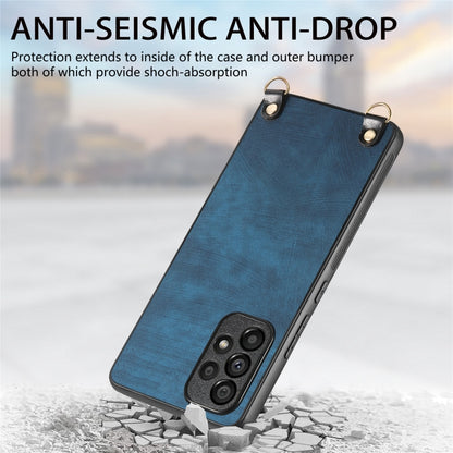 For Samsung Galaxy S25 5G Vintage Leather PC Back Cover Phone Case with Crossbody Strap(Blue) by buy2fix