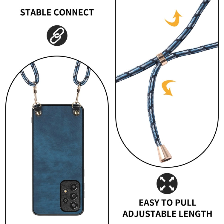 For Samsung Galaxy S25 5G Vintage Leather PC Back Cover Phone Case with Crossbody Strap(Blue) by buy2fix