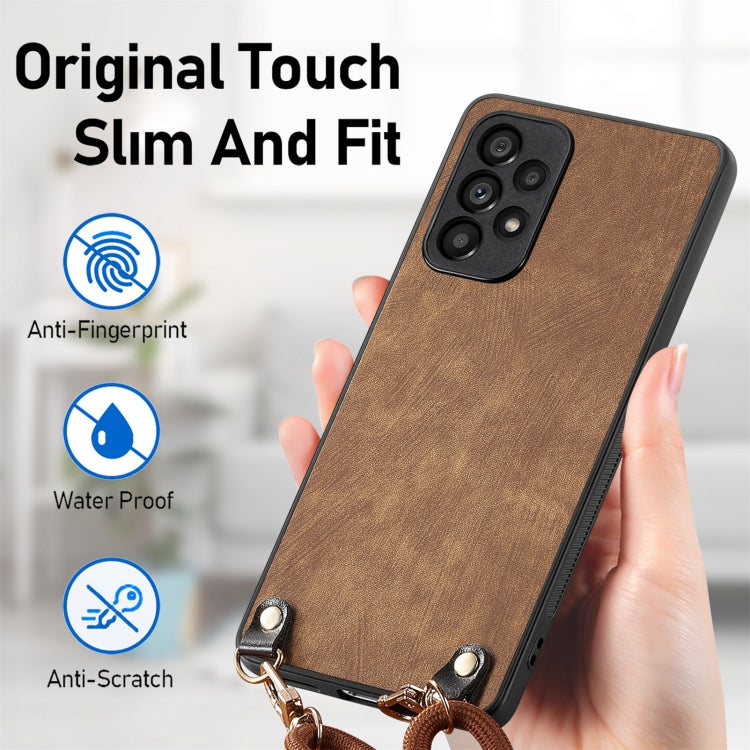 For Samsung Galaxy S25+ 5G Vintage Leather PC Back Cover Phone Case with Crossbody Strap(Brown) by buy2fix