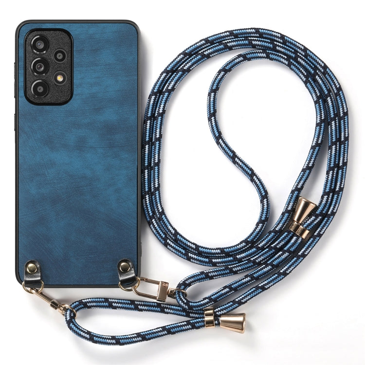 For Samsung Galaxy S25 Ultra 5G Vintage Leather PC Back Cover Phone Case with Crossbody Strap(Blue) by buy2fix