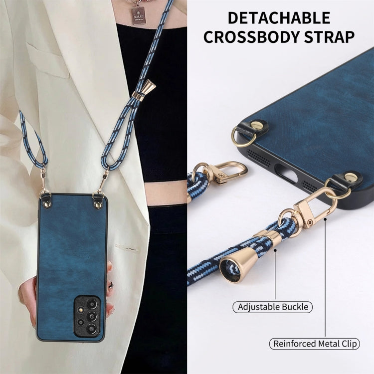 For Samsung Galaxy S25 Ultra 5G Vintage Leather PC Back Cover Phone Case with Crossbody Strap(Blue) by buy2fix