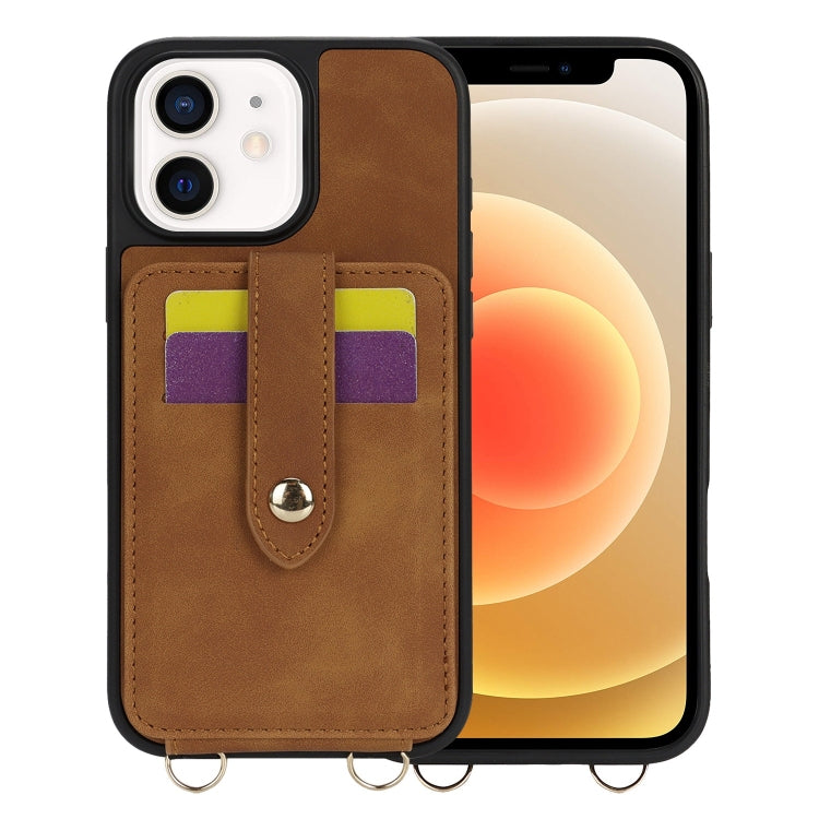 For iPhone 12 Crossbody Skin Card Bag Lanyard Phone Case(Brown) - iPhone 12 / 12 Pro Cases by buy2fix | Online Shopping UK | buy2fix