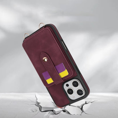 For iPhone 12 Pro Crossbody Skin Card Bag Lanyard Phone Case(Red) - iPhone 12 / 12 Pro Cases by buy2fix | Online Shopping UK | buy2fix