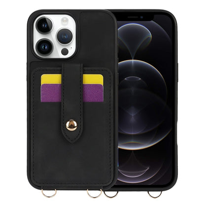 For iPhone 12 Pro Crossbody Skin Card Bag Lanyard Phone Case(Black) - iPhone 12 / 12 Pro Cases by buy2fix | Online Shopping UK | buy2fix