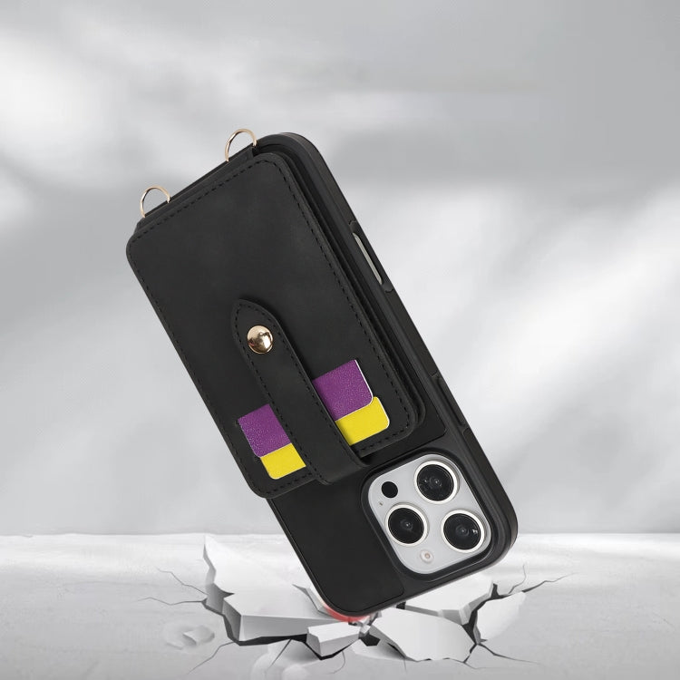 For iPhone 12 Pro Crossbody Skin Card Bag Lanyard Phone Case(Black) - iPhone 12 / 12 Pro Cases by buy2fix | Online Shopping UK | buy2fix