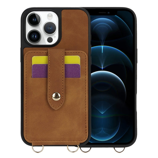 For iPhone 12 Pro Max Crossbody Skin Card Bag Lanyard Phone Case(Brown) - iPhone 12 Pro Max Cases by buy2fix | Online Shopping UK | buy2fix