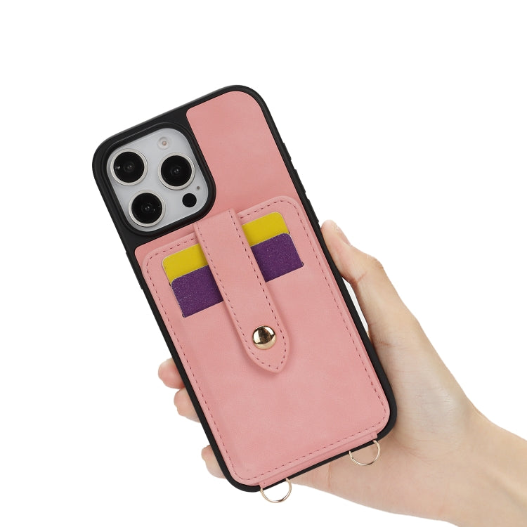 For iPhone 13 Pro Max Crossbody Skin Card Bag Lanyard Phone Case(Pink) - iPhone 13 Pro Max Cases by buy2fix | Online Shopping UK | buy2fix