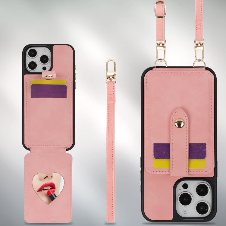 For iPhone 13 Pro Max Crossbody Skin Card Bag Lanyard Phone Case(Pink) - iPhone 13 Pro Max Cases by buy2fix | Online Shopping UK | buy2fix