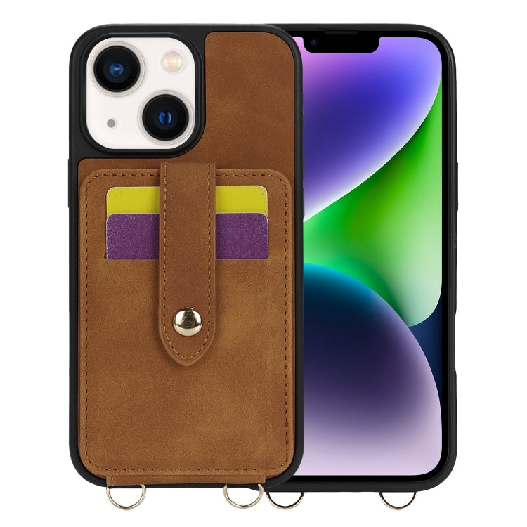 For iPhone 14 Crossbody Skin Card Bag Lanyard Phone Case(Brown) - iPhone 14 Cases by buy2fix | Online Shopping UK | buy2fix