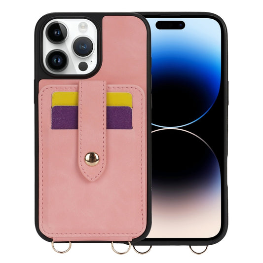 For iPhone 14 Pro Crossbody Skin Card Bag Lanyard Phone Case(Pink) - iPhone 14 Pro Cases by buy2fix | Online Shopping UK | buy2fix