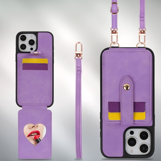 For iPhone 14 Plus Crossbody Skin Card Bag Lanyard Phone Case(Purple) - iPhone 14 Plus Cases by buy2fix | Online Shopping UK | buy2fix