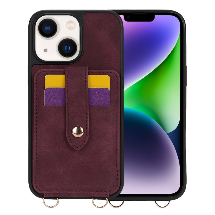 For iPhone 14 Plus Crossbody Skin Card Bag Lanyard Phone Case(Red) - iPhone 14 Plus Cases by buy2fix | Online Shopping UK | buy2fix