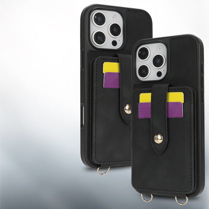 For iPhone 15 Crossbody Skin Card Bag Lanyard Phone Case(Black) - iPhone 15 Cases by buy2fix | Online Shopping UK | buy2fix
