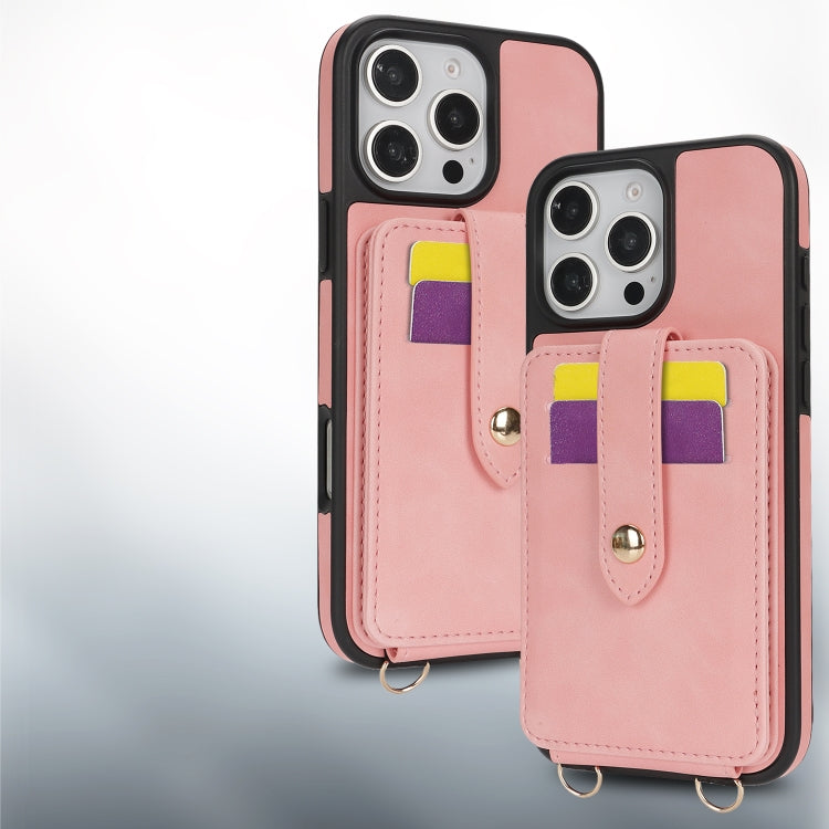 For iPhone 15 Plus Crossbody Skin Card Bag Lanyard Phone Case(Pink) - iPhone 15 Plus Cases by buy2fix | Online Shopping UK | buy2fix