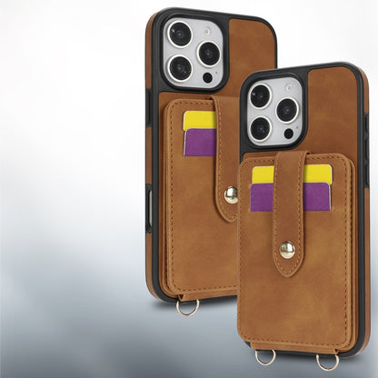 For iPhone 15 Plus Crossbody Skin Card Bag Lanyard Phone Case(Brown) - iPhone 15 Plus Cases by buy2fix | Online Shopping UK | buy2fix