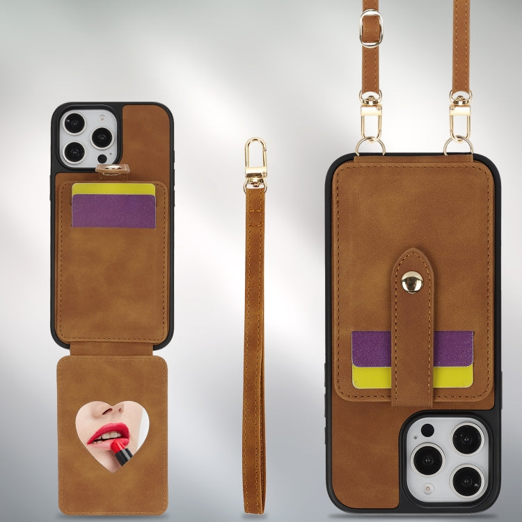For iPhone 15 Plus Crossbody Skin Card Bag Lanyard Phone Case(Brown) - iPhone 15 Plus Cases by buy2fix | Online Shopping UK | buy2fix