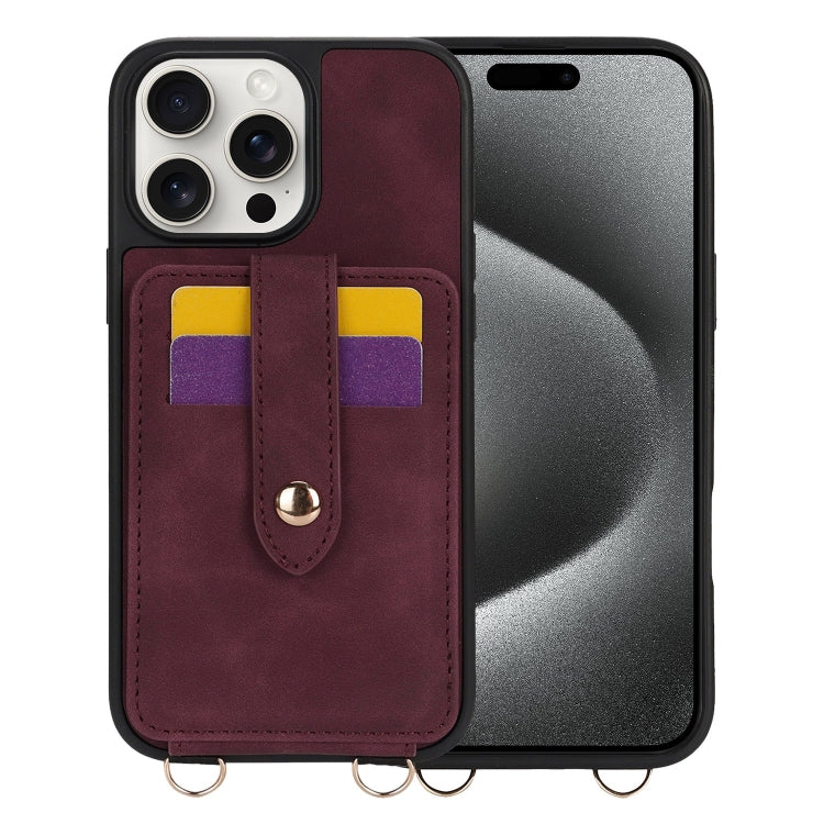 For iPhone 15 Pro Crossbody Skin Card Bag Lanyard Phone Case(Red) - iPhone 15 Pro Cases by buy2fix | Online Shopping UK | buy2fix